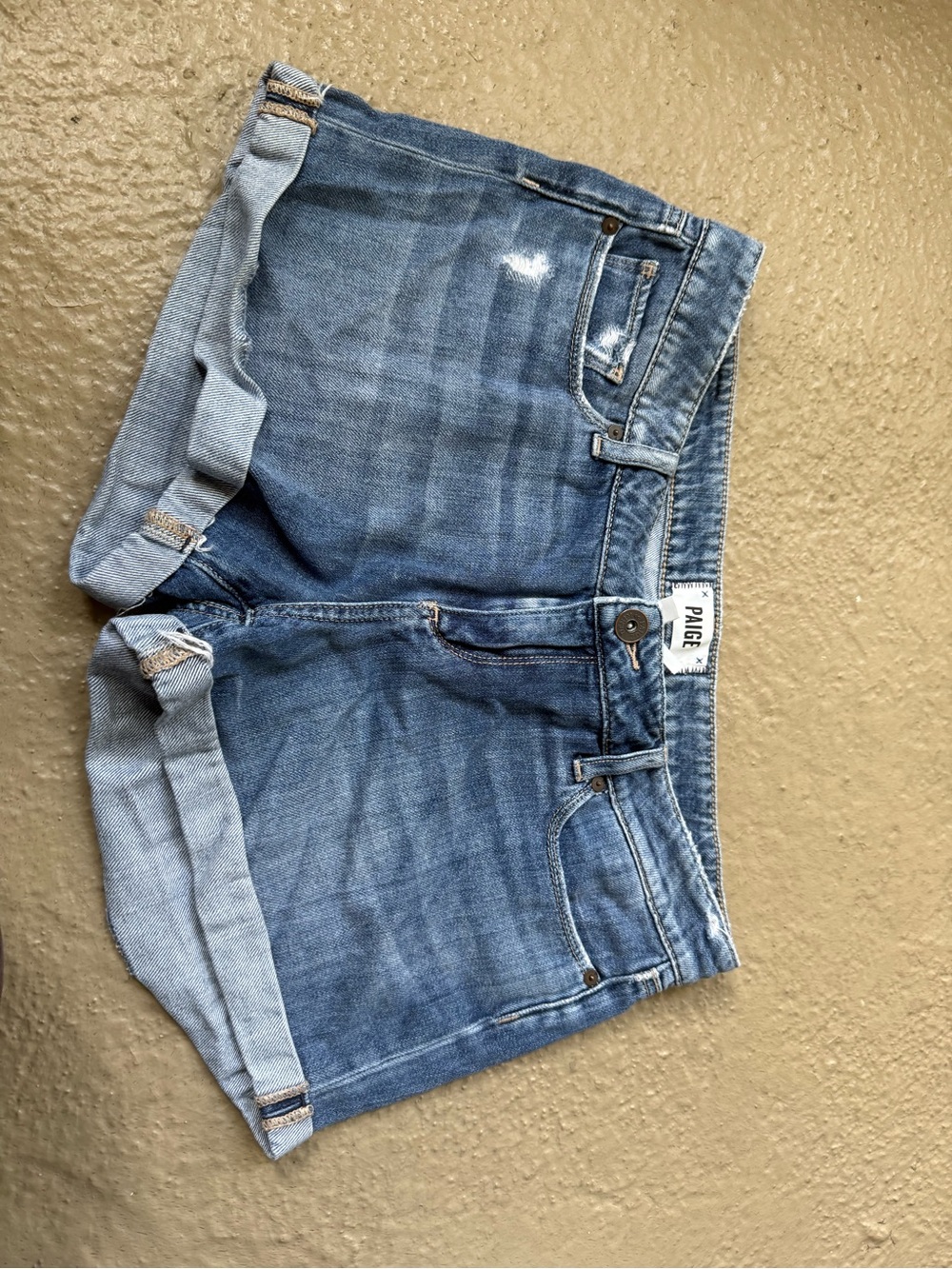 PAIGE Medium Blue Rolled-Hem Denim Shorts size 29